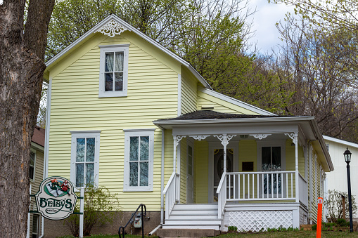 Mankato, Minnesota - April 17, 2021: Childhood home of Maud Hart Lovelace, also known as Betsy, in the children’s books series Betsy-Tacy.