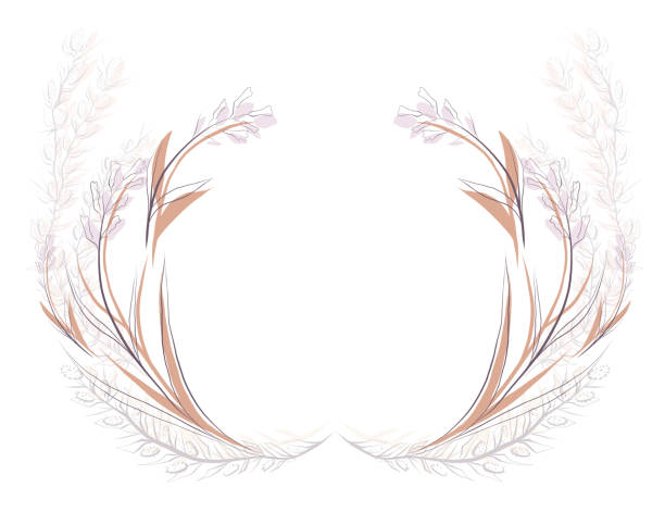 istock Round delicate floral frame with a steppe flower and plants. Vector sketch wreath for logos, icons and invitations. Save the date. Delicate herbal drawing 1314690872
