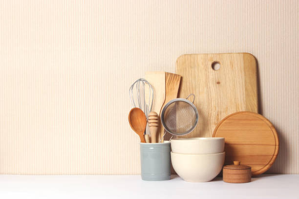 istock set of dishes close-up on a colored background. Kitchen appliances 1314691917
