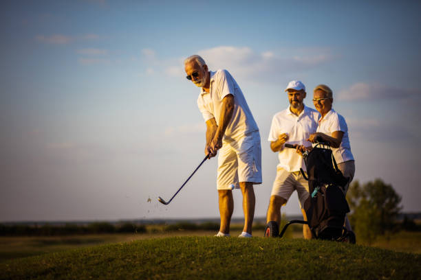 istock Three senior golfer on filed. Man playing golf. 1314694248