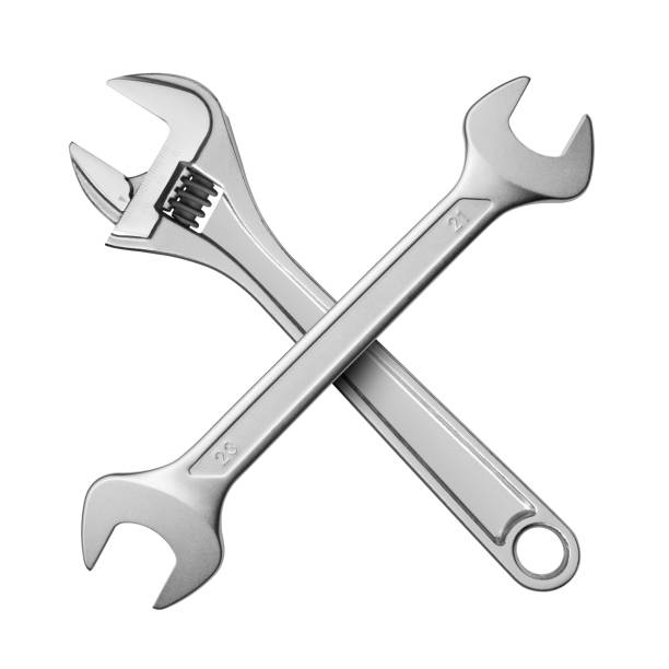 Service Icon. Wrench and adjustable wrench. Wrench and adjustable wrench isolated on white background. open end spanner stock pictures, royalty-free photos & images