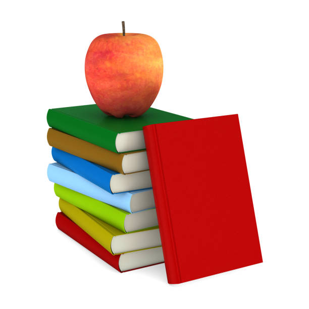 istock apple and pile books on white background. Isolated 3D illustration 1314698596