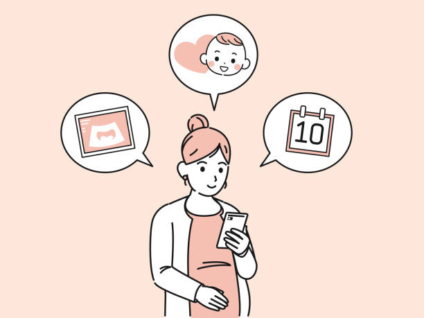 schwangere frau untersuchung zeitplan illustration - human pregnancy telephone ultrasound family stock-grafiken, -clipart, -cartoons und -symbole