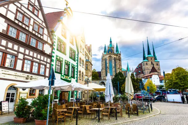 Restaurant Erfurt with cathedral in the background