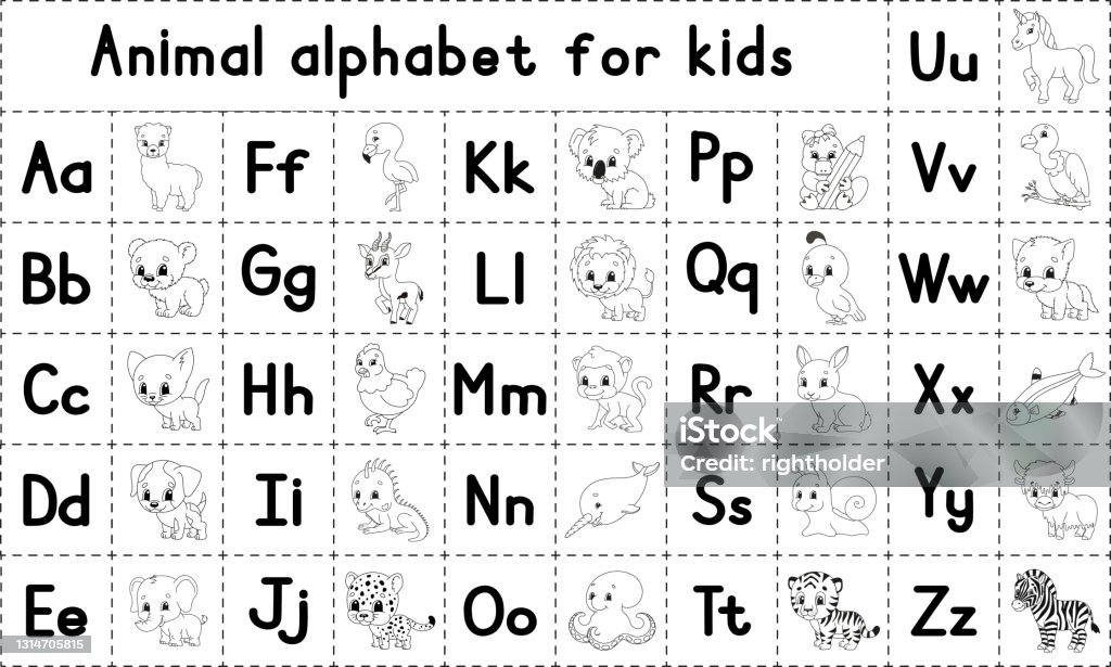 English Alphabet With Cartoon Characters Coloring Page Vector Set Learn Abc  Lowercase And Uppercase Letters Stock Illustration - Download Image Now -  iStock