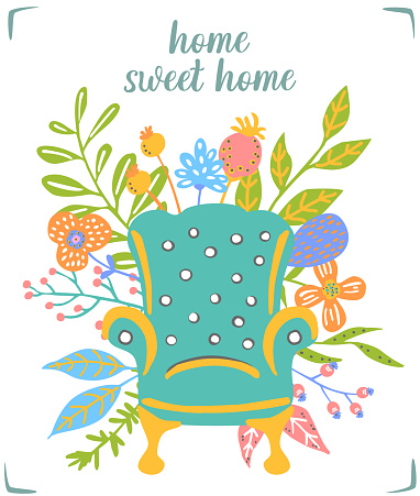 cute vintage armchair decorated with floral  elements, vector illustration