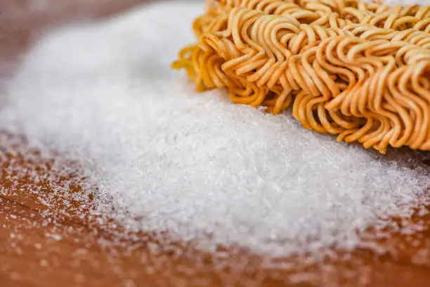 instant noodles on seasonings monosodium glutamate, Noodle thai junk food or fast food diet unhealthy eat msg concept