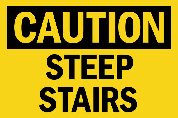illustrations, cliparts, dessins animés et icônes de attention signe raide d’escalier. - steep