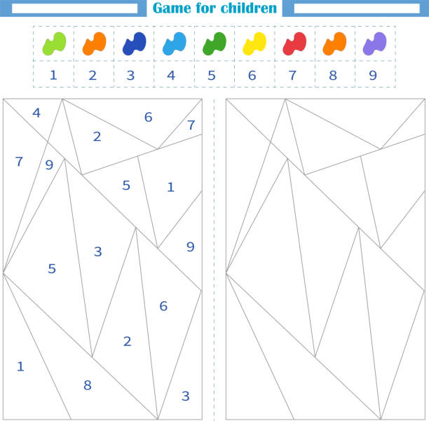 istock Worksheet for children. Color the empty shapes by number and color. Development of attention 1314719833