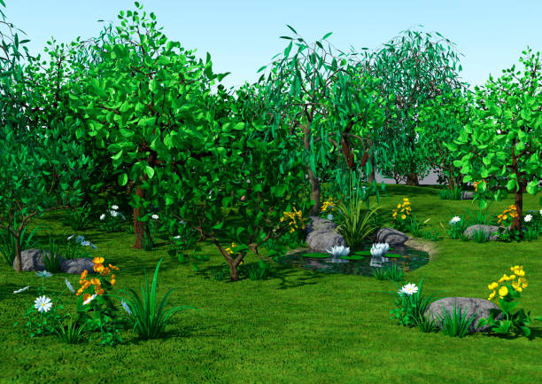 istock 3D illustration cartoon pond landscape 1314722590