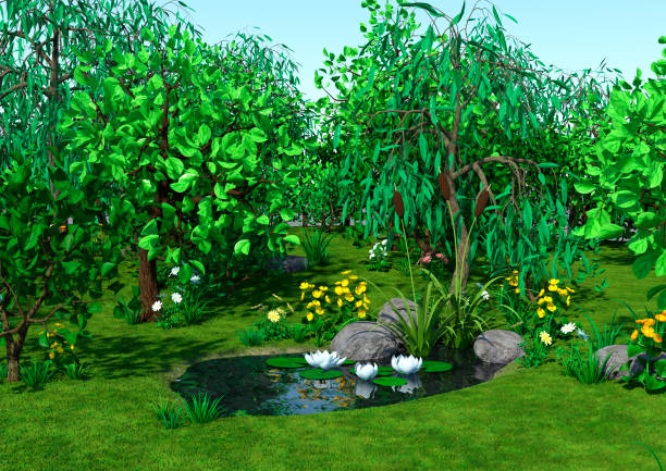 istock 3D illustration cartoon pond landscape 1314722595