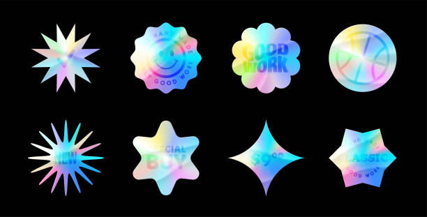 istock Color stickers mockup. Blank labels of different shapes, circle wrinkled paper emblems. Stickers or patches for preview tags, labels. Vector illustration 1314723437