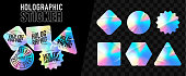 istock Holographic stickers. Hologram labels of different shapes. Colored blank rainbow shiny emblems, label. Paper Stickers. Vector illustration 1314723453
