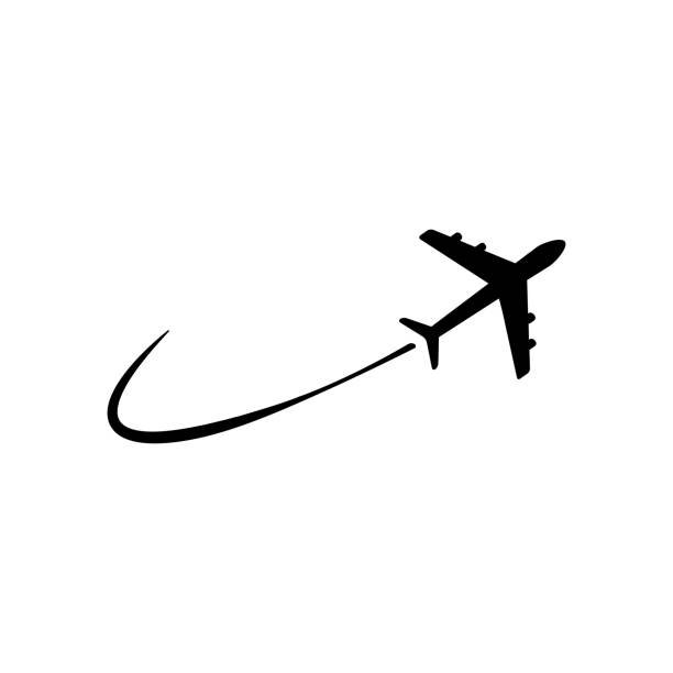 ilustrações de stock, clip art, desenhos animados e ícones de airplane fly icon. plane flying with line. - pista de aeroporto