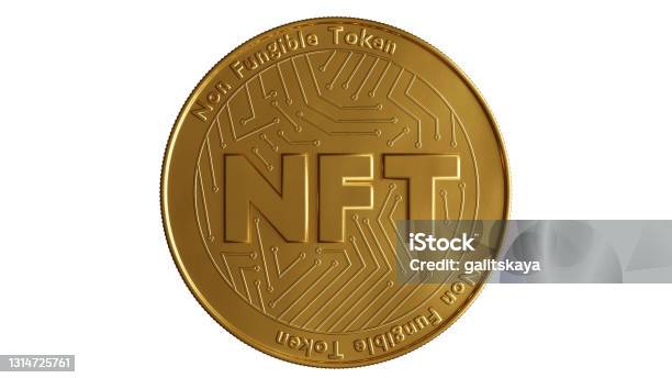 Nft Nie Wymienna Koncepcja Tokenu Render 3d Moneta Z Napisem Nft - zdjęcia stockowe i więcej obrazów Niezmienialny token