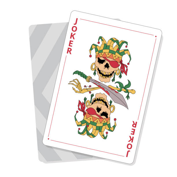 istock Playing cards joker. Pirate skull with eye patch. Good luck in the game. 1314725988