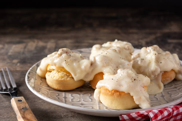 istock Traditional American biscuits and gravy for breakfast 1314726672