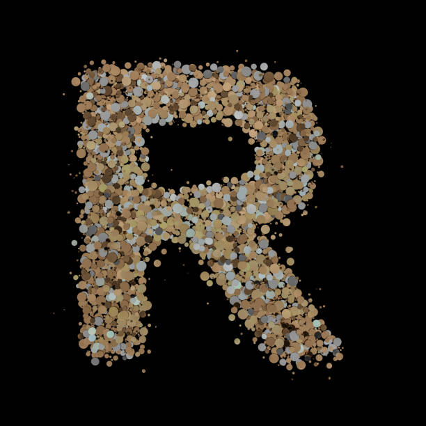 Light gold letter R on the background. 3D rendering
