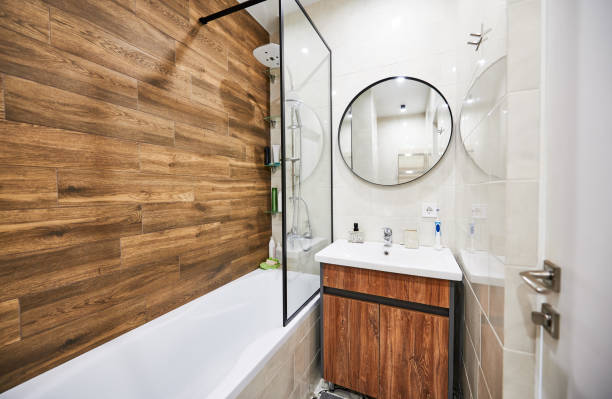 istock Interior of small bathroom in minimalist style. 1314732618