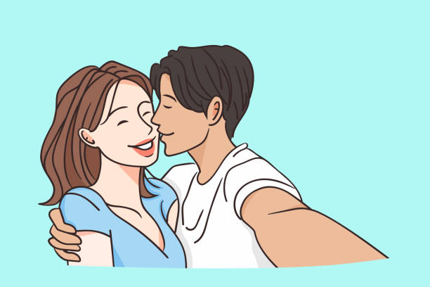Cartoon Of A Man And Woman Kissing On The Lips Illustrations, Royalty-Free  Vector Graphics & Clip Art - iStock