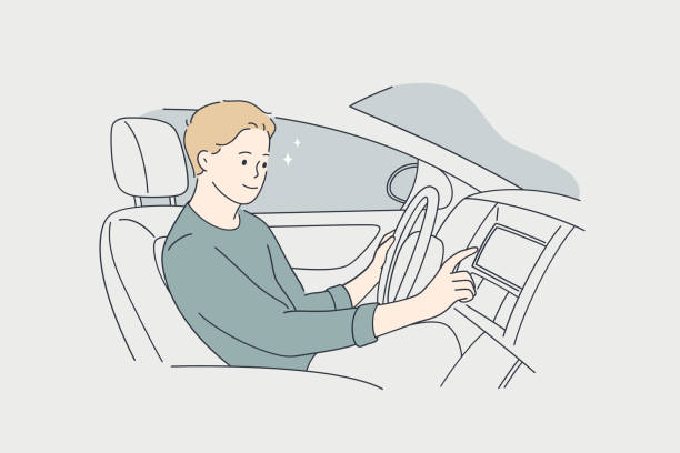 вождение автомобиля и современная концепция транспортного средства - car driving men people stock illustrations