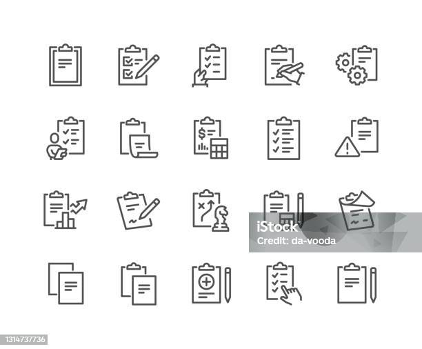 De Pictogrammen Van Het Klembord Van De Lijn Stockvectorkunst en meer beelden van Pictogram - Pictogram, Notitieboek, Checklist