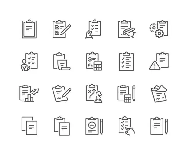 Vector illustration of Line Clipboard Icons