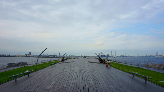 Kanagawa Prefecture  Japan - Sept 12, 2019: Osanbashi Yokohama International Passenger Terminal. Rooftop: Kujira no Senaka (Whale's Back)