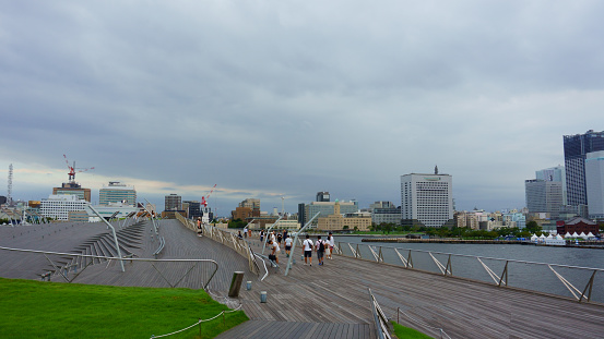 Kanagawa Prefecture  Japan - Sept 12, 2019: Osanbashi Yokohama International Passenger Terminal. Rooftop: Kujira no Senaka (Whale's Back)