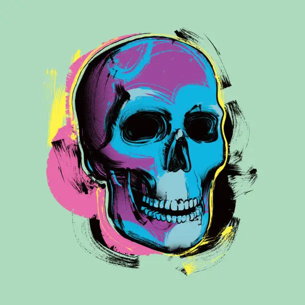 Vector illustration of Pop Art skull in Andy Warhol stylel