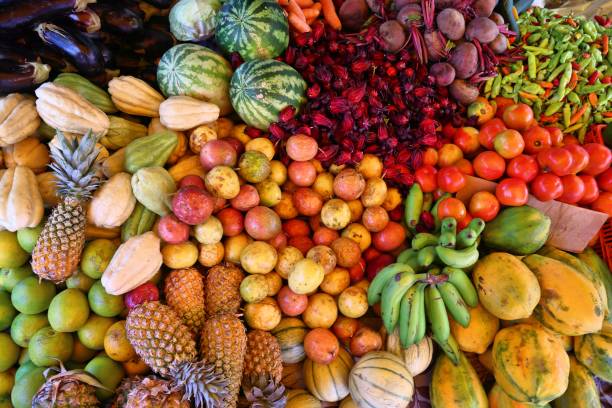 Caribbean fruit market Guadeloupe fruit market in Pointe a Pitre, biggest city of Guadeloupe. antilles stock pictures, royalty-free photos & images