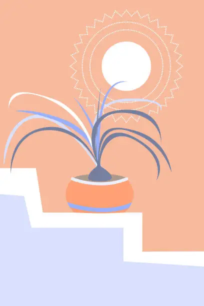 Vector illustration of Abstract minimalist boho plant in vase pattern backround.