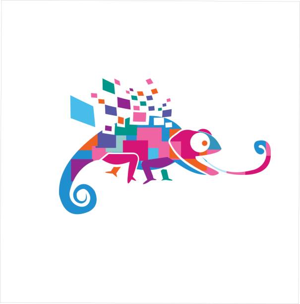 abstract chameleon tech icon colorful design vector illustration. Digital chameleon Design Idea abstract chameleon tech icon colorful design vector illustration. Digital chameleon Design Idea chameleon stock illustrations