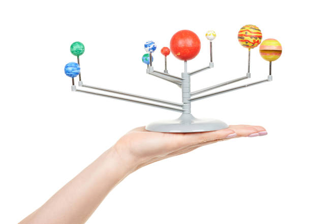 istock Hand with model of solar system isolated on white background 1314743163