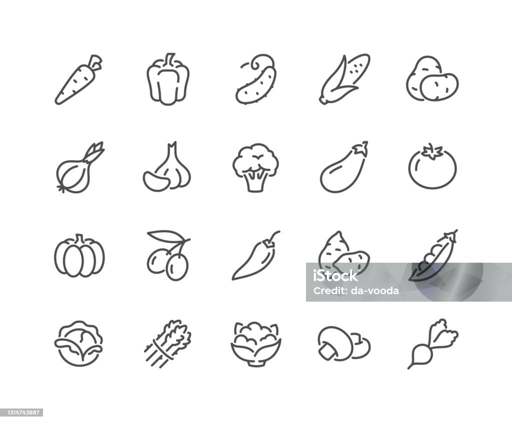 Line Vegetables Icons Simple Set of Vegetables Related Vector Line Icons. 
Contains such Icons as Tomato, Olives, Garlic and more. Editable Stroke. 48x48 Pixel Perfect. Icon Symbol stock vector