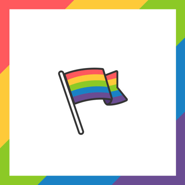 Rainbow LGBT flag Pride label or sticker with rainbow flag in flat design on white background. LGBT pride flag icon stock illustrations