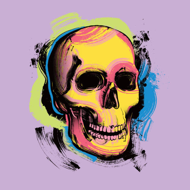 illustrations, cliparts, dessins animés et icônes de crâne pop art dans le style pop art - brush stroke backgrounds oil painting creativity