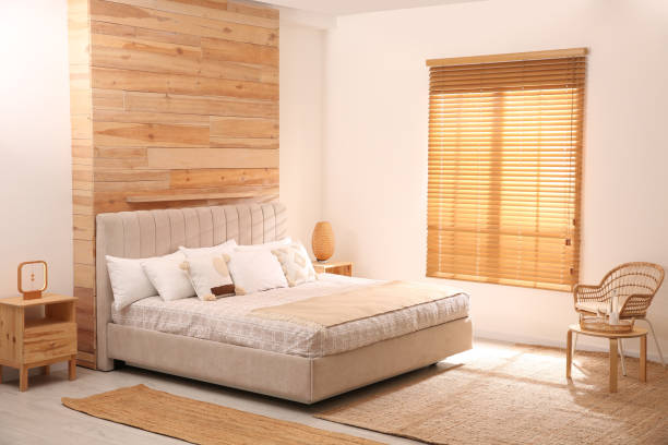 istock Stylish hotel room interior with comfortable bed 1314749216