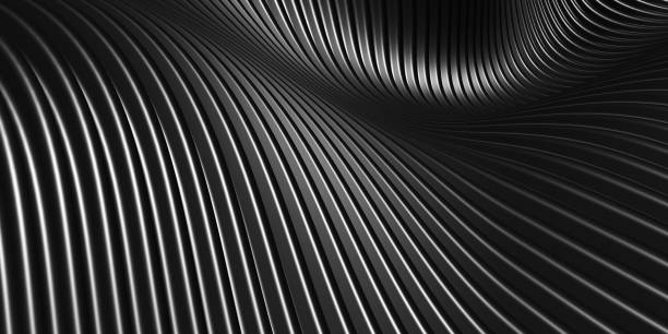 istock Parallel lines Black plastic tube texture Black curve distorted shape Modern abstract 3d illustration 1314749292