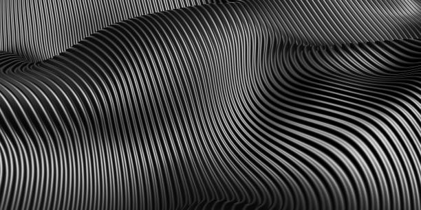 istock Parallel lines Black plastic tube texture Black curve distorted shape Modern abstract 3d illustration 1314749293