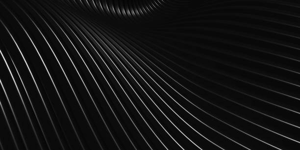 istock Parallel lines Black plastic tube texture Black curve distorted shape Modern abstract 3d illustration 1314749311