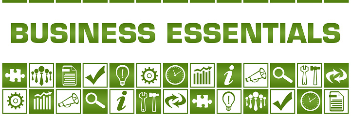 Business essentials concept image with text and related symbols.