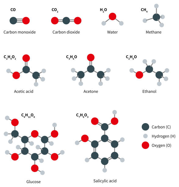 ilustrações de stock, clip art, desenhos animados e ícones de common molecules set - molecule molecular structure atom chemistry
