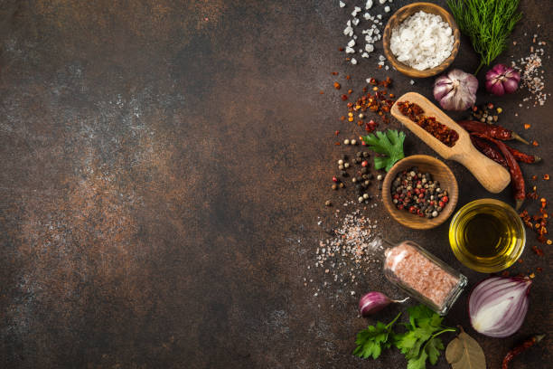 istock various herbs and spices on dark background.  Cooking concept. Top view. copy space 1314751751