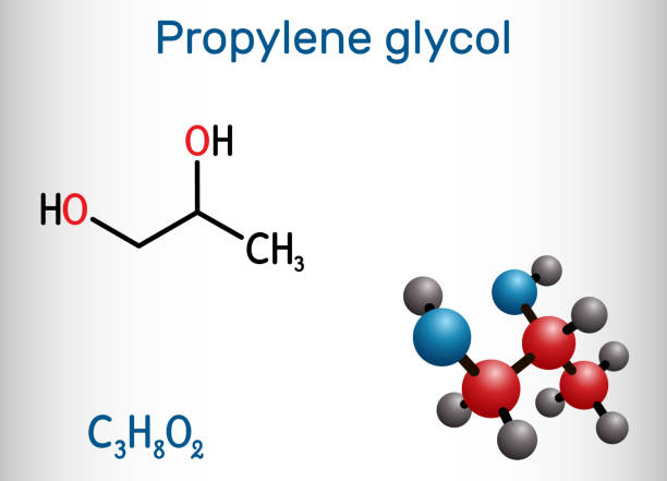 ilustrações de stock, clip art, desenhos animados e ícones de propylene glycol (1,2-propanediol, propane-1,2-diol) molecule. it is  propanediol, humectant, antifreeze, food additive, e1520. structural chemical formula and molecule model - propylene