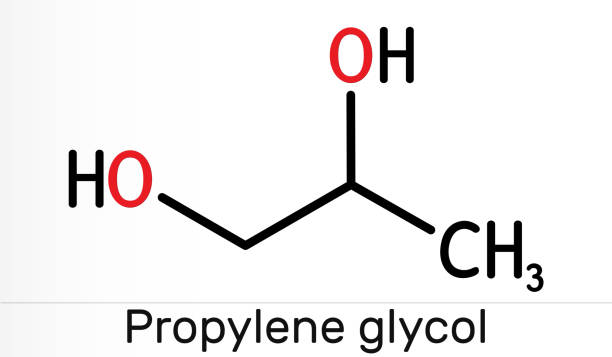 ilustraciones, imágenes clip art, dibujos animados e iconos de stock de molécula de propilenoglicol (1,2-propanodiol, propano-1,2-diol). es propanediol, humectante, anticongelante, aditivo alimentario, e1520. fórmula química esquelética - formula 1