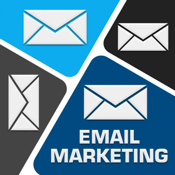 Email marketing concept image with text and related symbols.