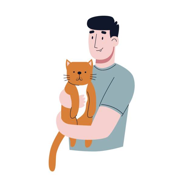 A Young Man Carrying A Cute Cat A Man Hugging A Cat Flat Vector  Illustration Stock Illustration - Download Image Now - iStock