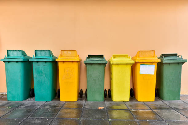 istock Yellow trash The green trash can be placed on the floor to accommodate the garbage 1314754101
