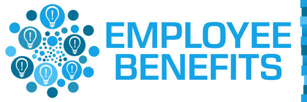 Employee Benefits Blue Dots Circular Bulbs Left stock photo